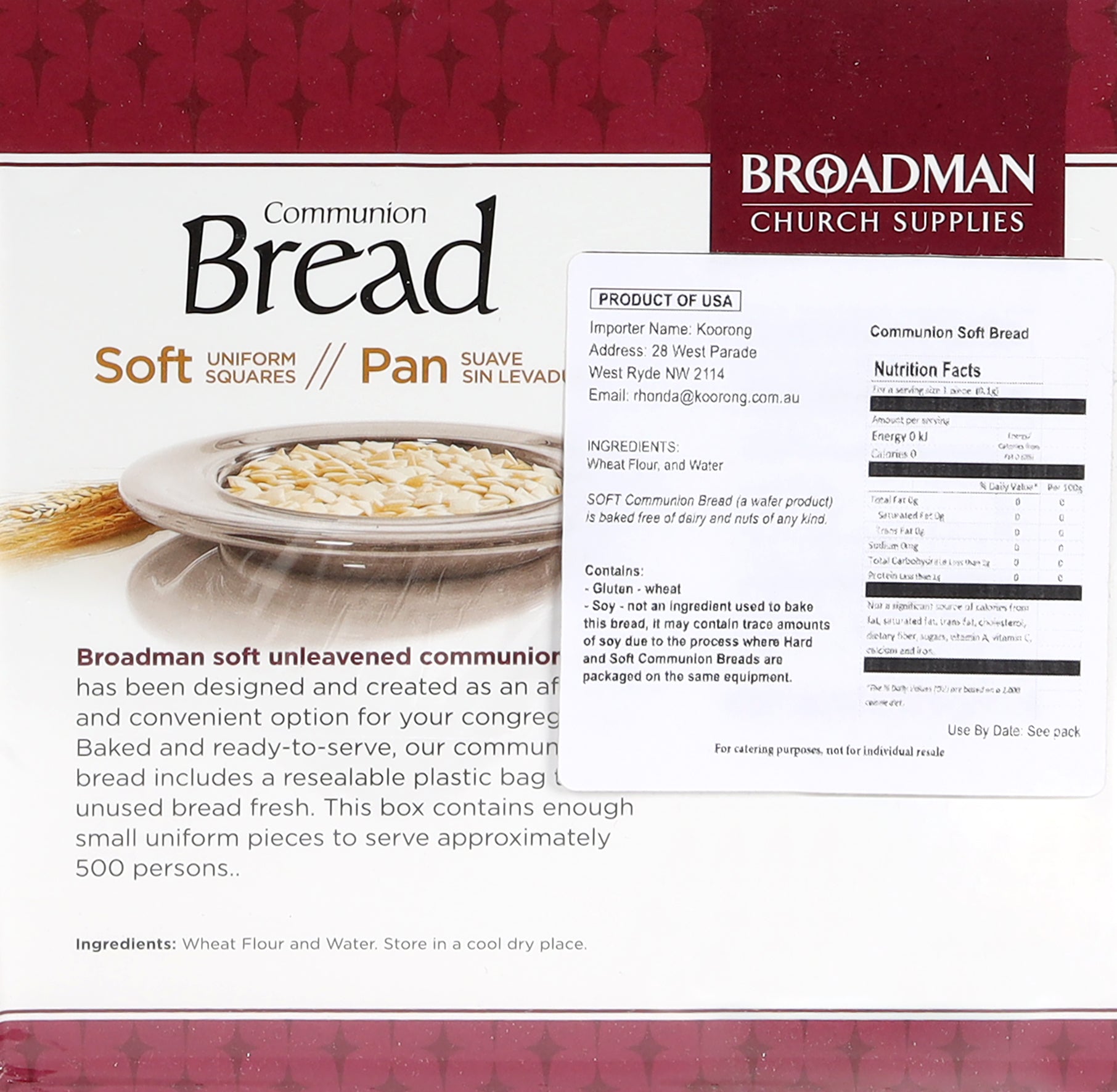 Communion Bread Unleavened Soft 500 Pieces