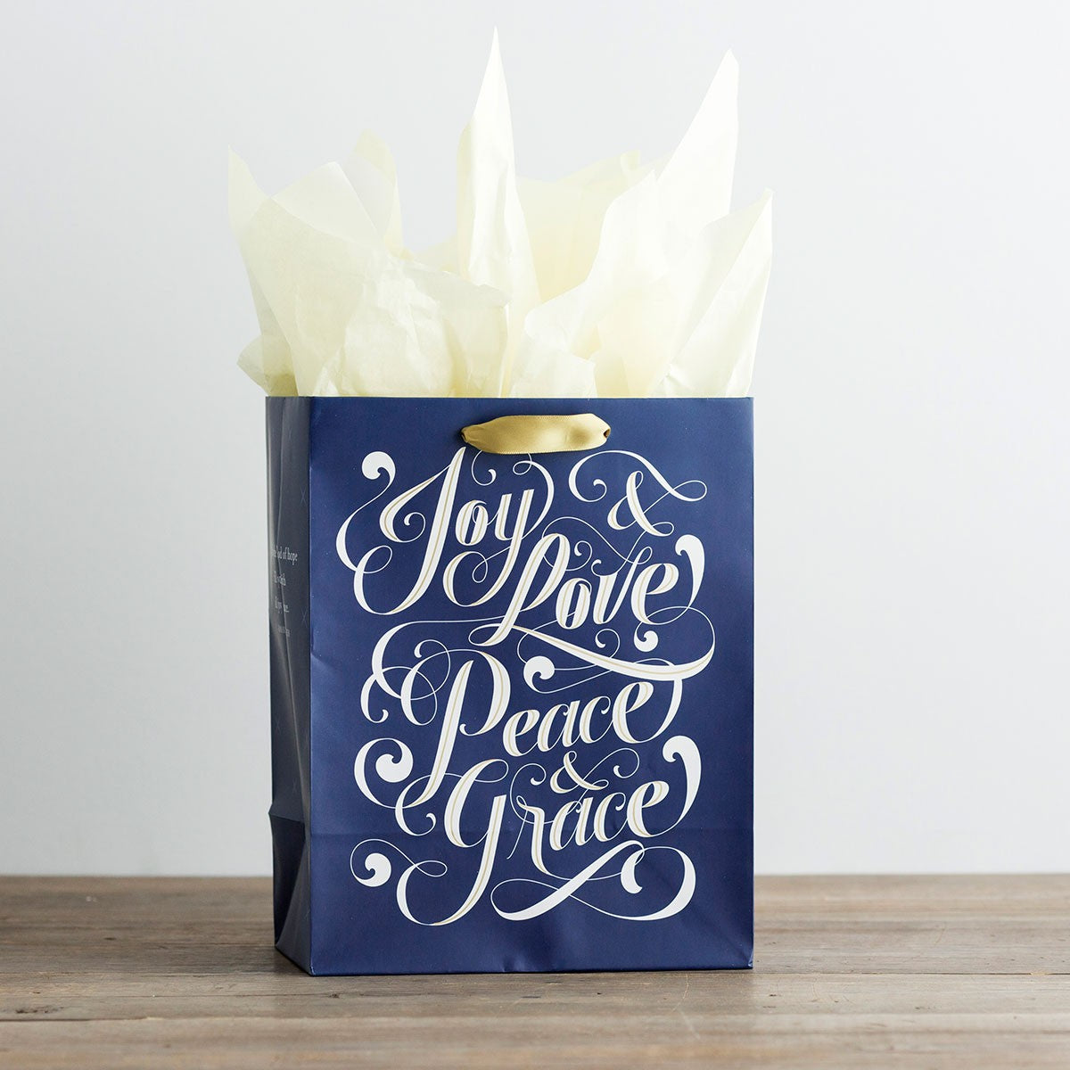 Gift Bag Medium: Joy & Love, Peace & Grace, Navy/White (Incl Two Sheets Tissue Paper & Gift Tag)