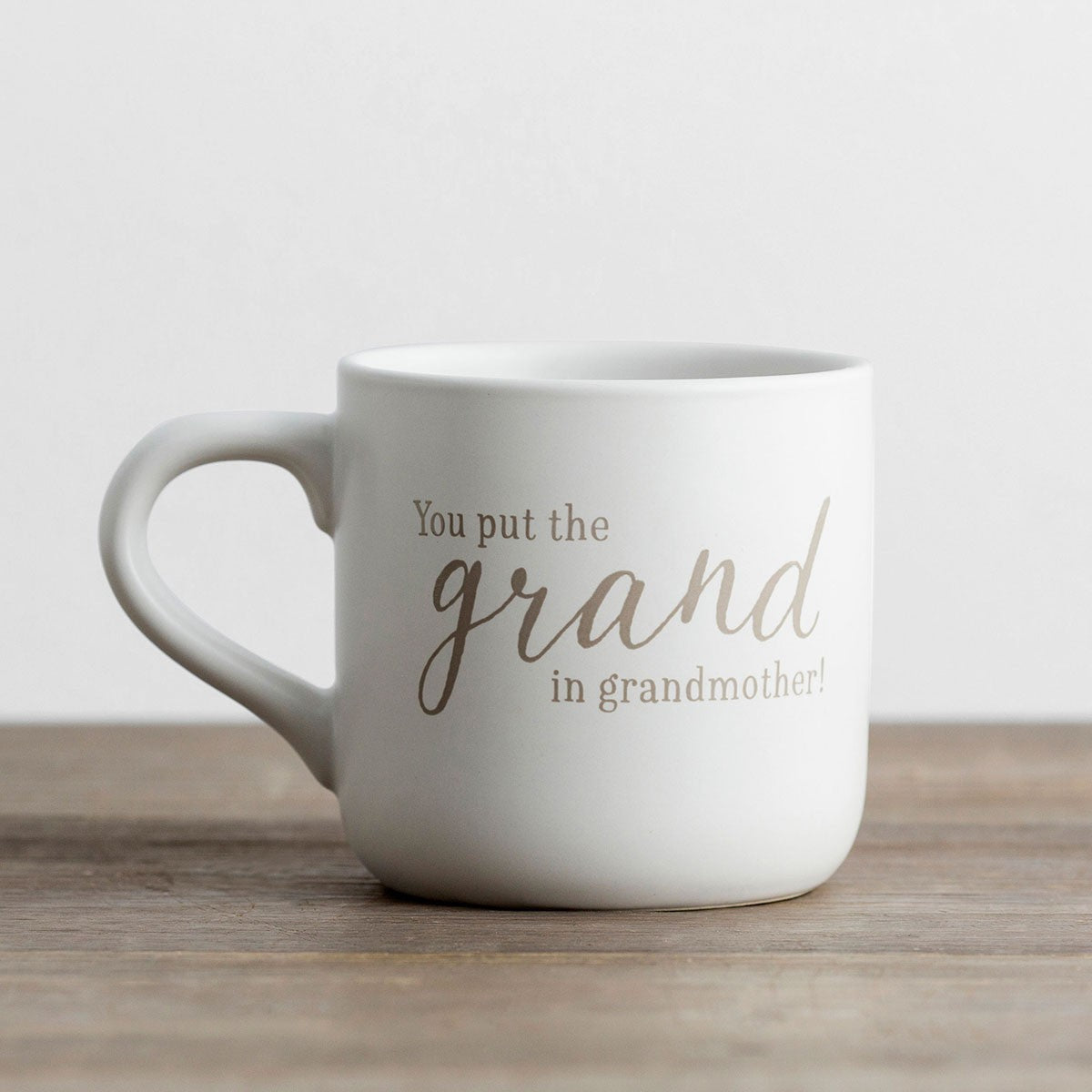 Ceramic Mug: You Put the 'Grand' in Grandmother!, White/Grey (Proverbs 31:29)