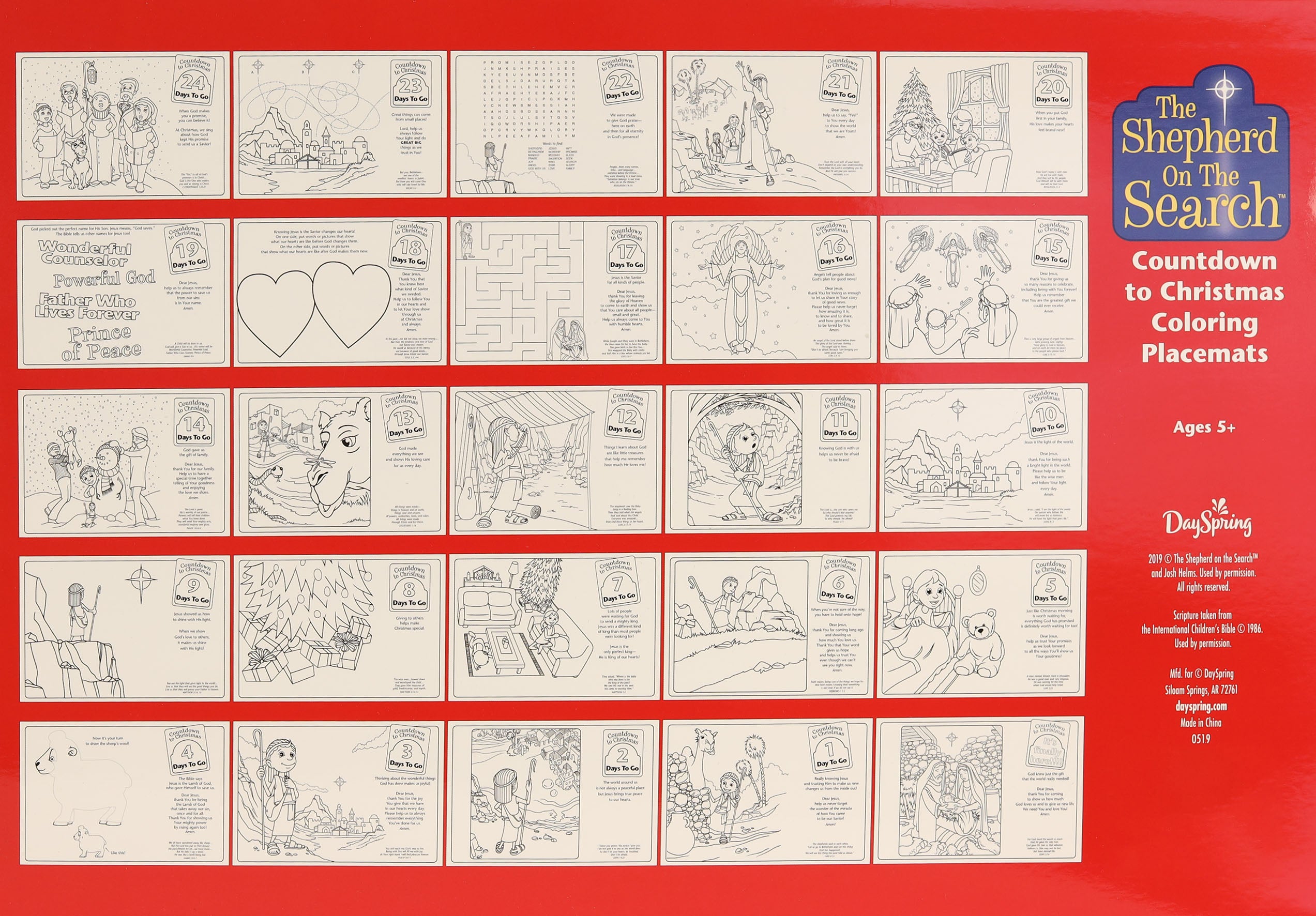 Countdown Christmas Coloring Placemats (25 Sheets) (Shepherd On The Search Series)