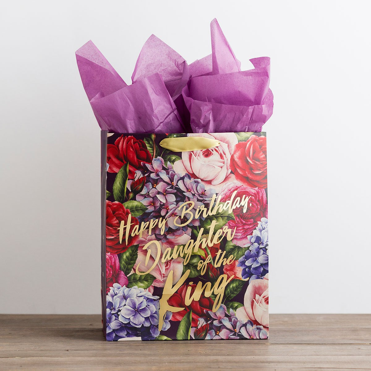 Gift Bag Large: Happy Birthday, Daughter of the King, Floral (Incl Two Sheets Tissue Paper & Gift Tag)