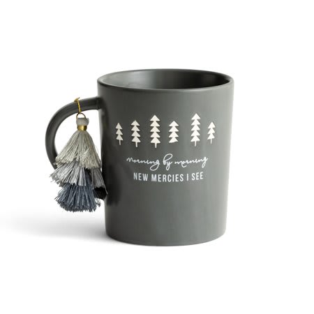 Ceramic Christmas Mug, 354 ML: New Mercies, Grey With Tassel