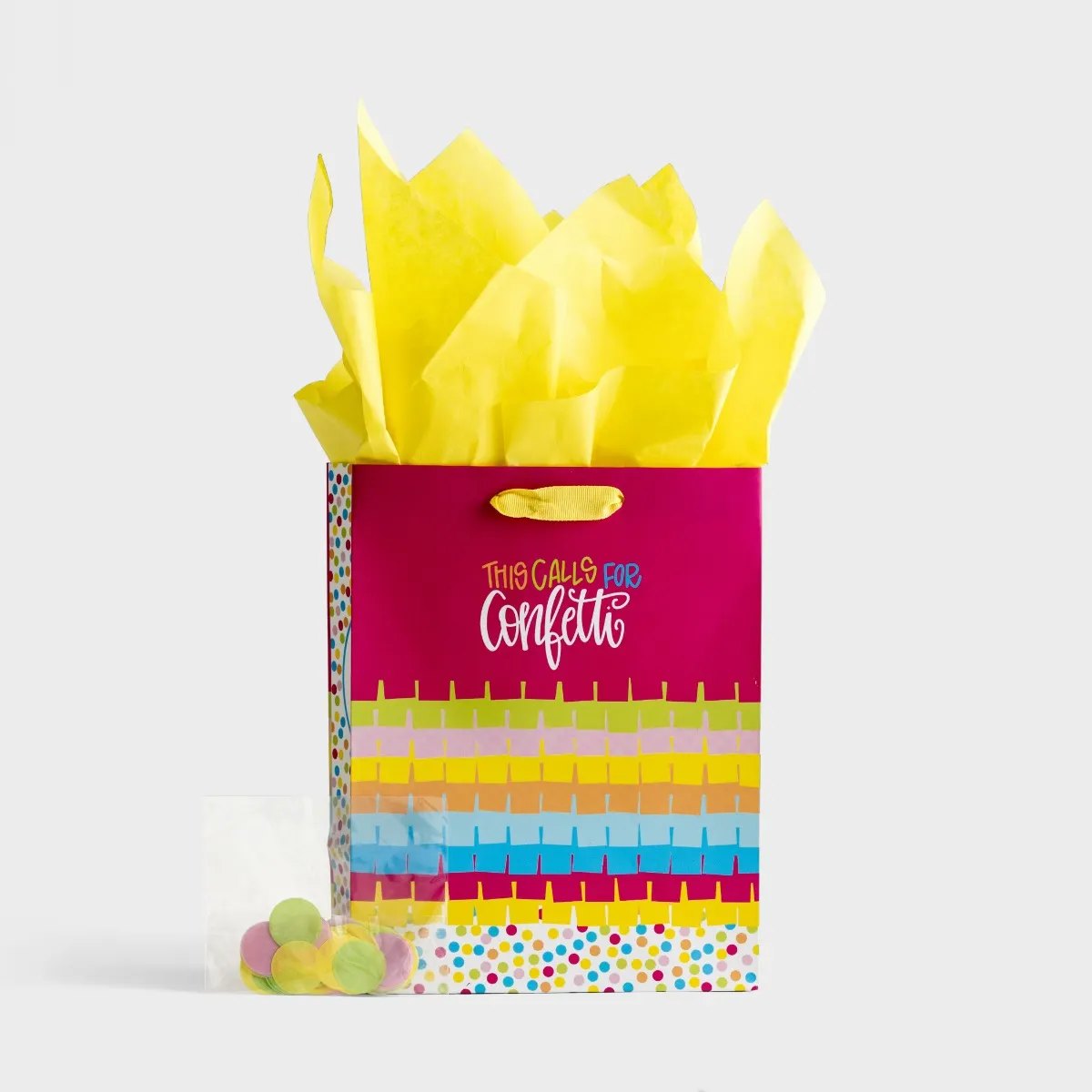 Medium Gift Bag: This Calls for Confetti (Features yellow ribbon handle, tissue paper and bag of confetti)