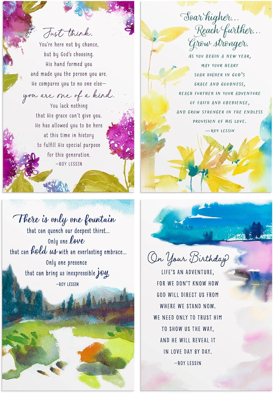 Boxed Cards Birthday: Roy Lessin watercolours (3 each of 4 designs, 12 white envelopes)