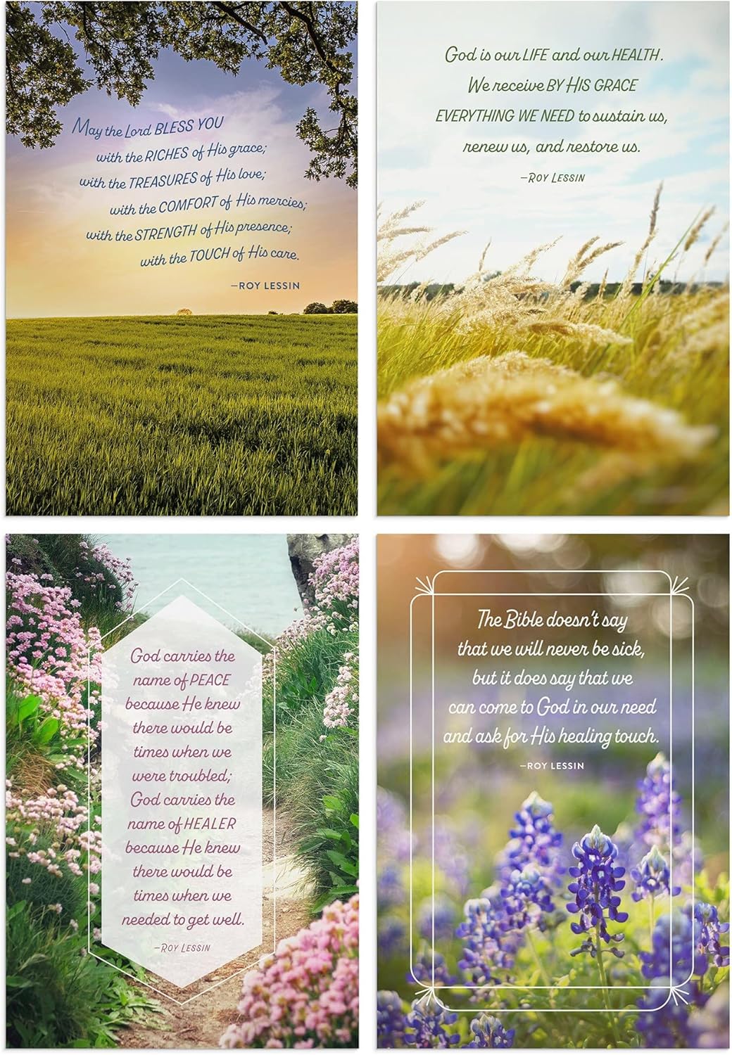 Boxed Cards Get Well: Roy Lessin Landscapes, KJV (3 each of 4 designs, 12 white envelopes)