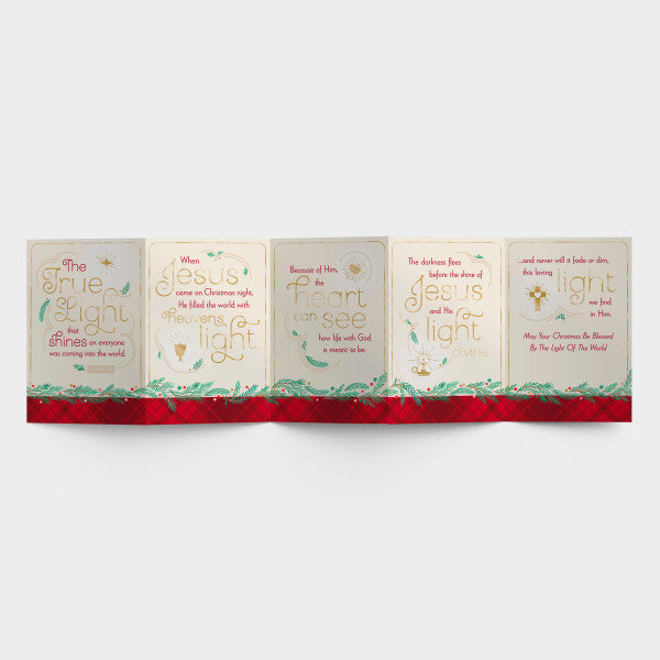Christmas Boxed Cards (5 Panel Card):  True Light (18 cards/foil lined envelops)