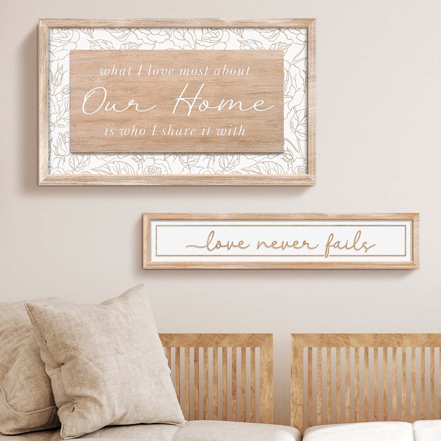 Carved Wall Art: Love Never Fails (Pine/MDF)