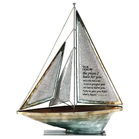 Sailboat: For I Know the Plans.. Jeremiah 29:11 (White) (Metal)