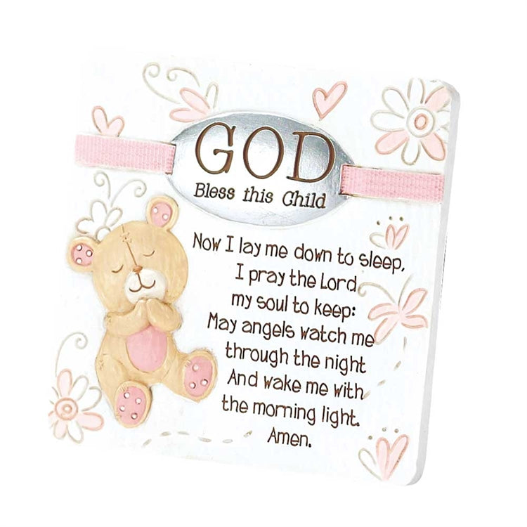 Resin Tabletop Plaque: God Bless Your Child - Girl (Pink/white)