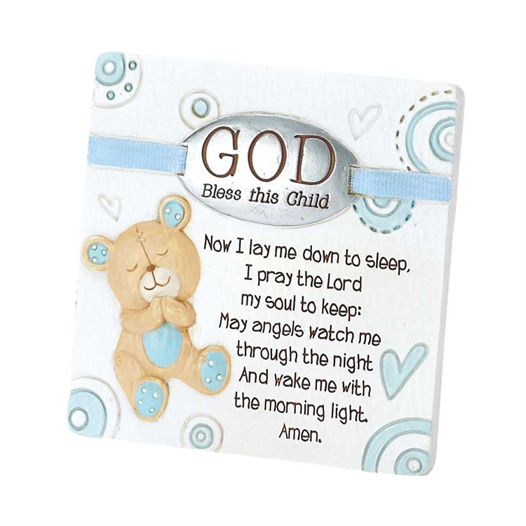 Resin Tabletop Plaque: God Bless This Child - Boy (Blue/white)