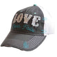 Cherished Girl Womens Cap: Love Never Fails, Grey/White
