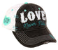 Cherished Girl Womens Cap: Love Never Fails, Grey/White