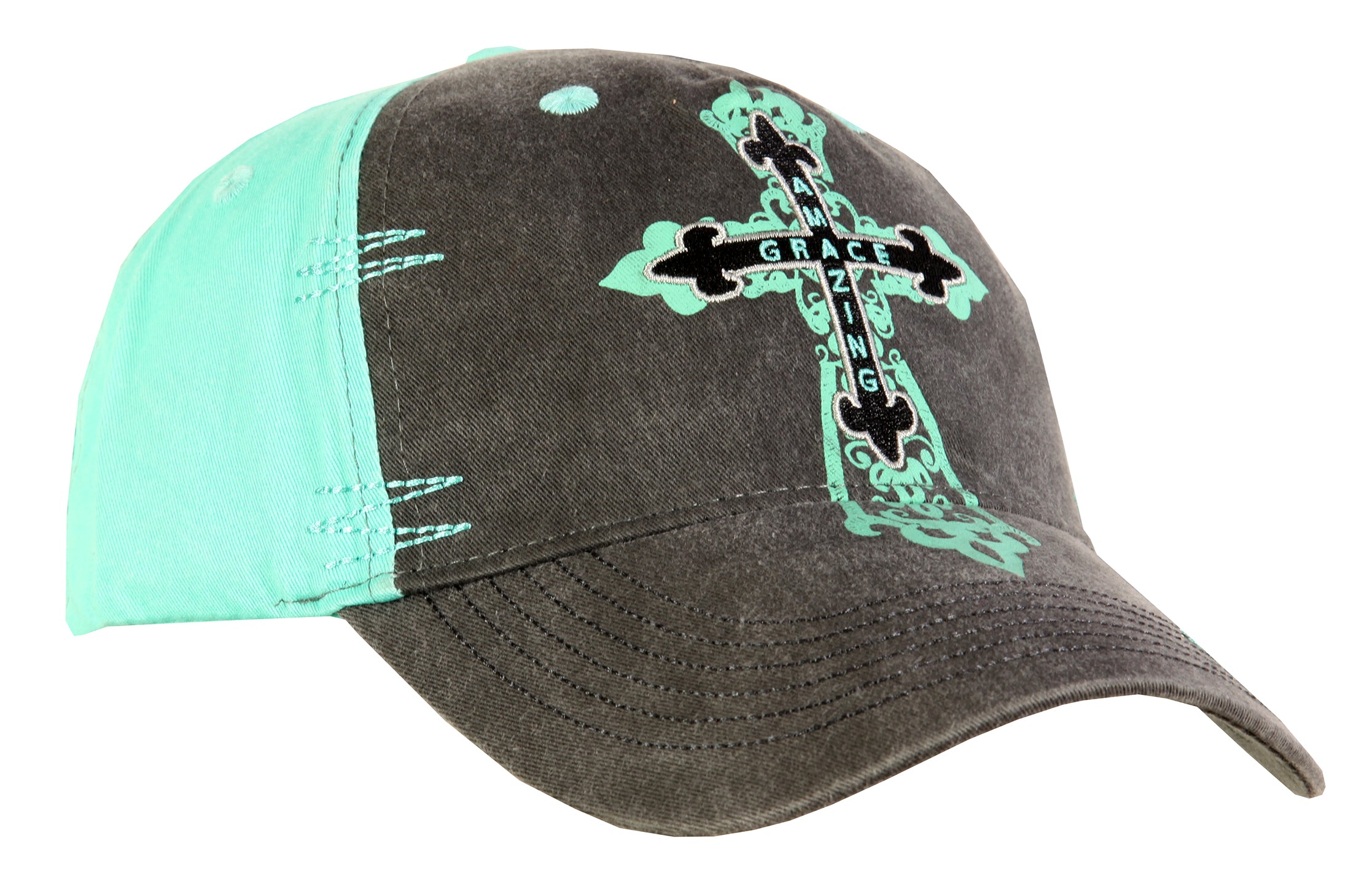 Cherished Girl Cap: Amazing Grace Cross, Blue/Grey