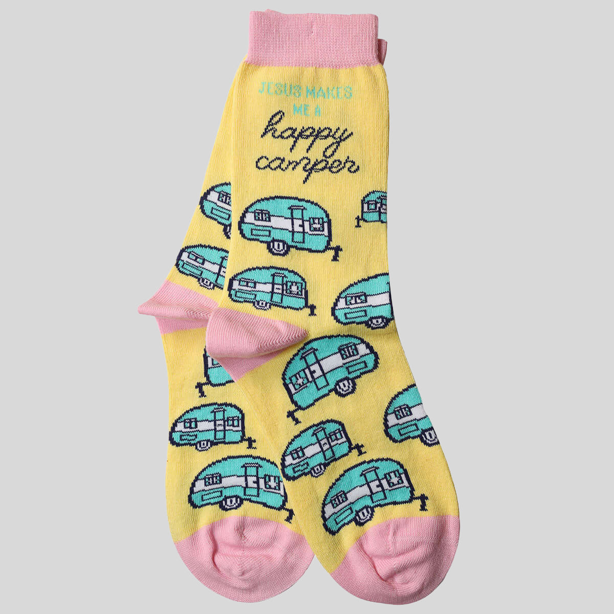 Bless My Sole Crew Socks: Happy Camper, Yellow