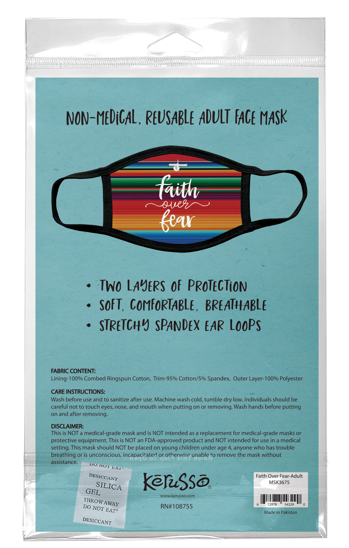 Face Mask: Faith Over Fear, Lining 100% Ringspun Cotton, Outer 100% Polyester
