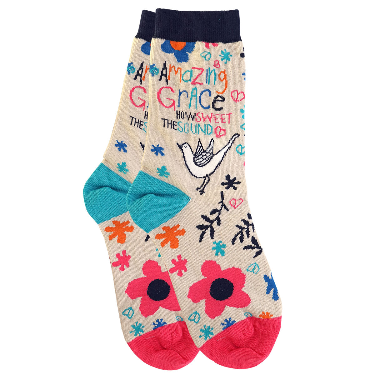 Bless My Sole Crew Socks: Amazing Grace Bird, Cream