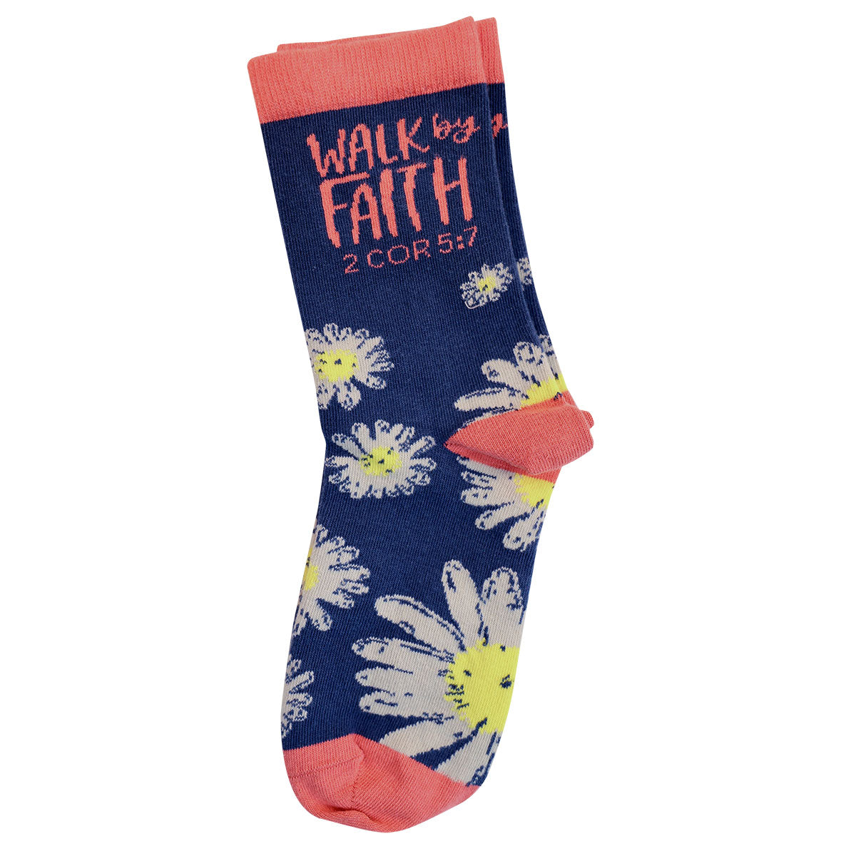 Bless My Sole Crew Socks: Walk By Faith, Navy, 2 Cor. 5:7