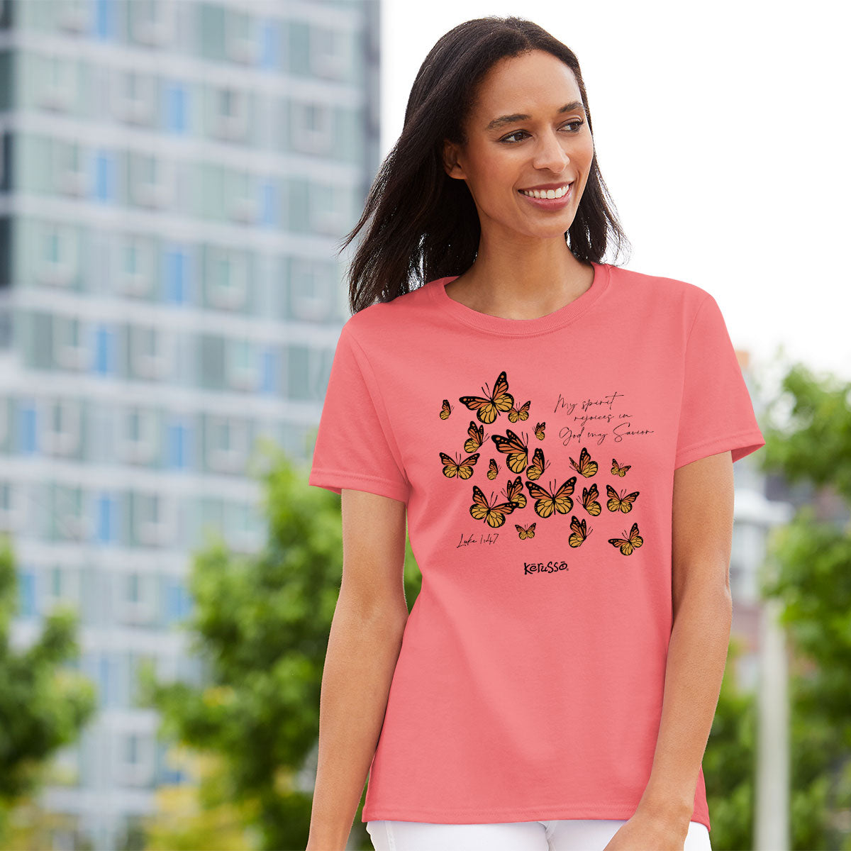 Womens T-Shirt:  My Spirit Rejoices, X-Large, Sorbet