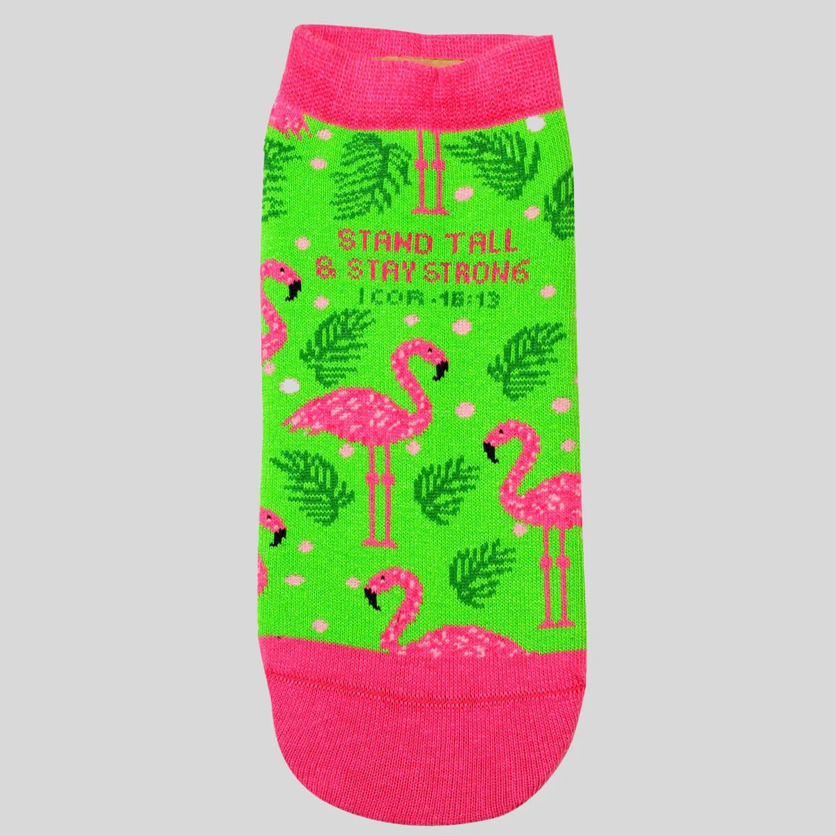Bless My Sole Ankle Socks: Flamingos, Green, 1 Cor. 16:13