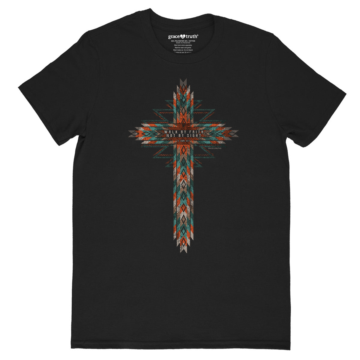 Grace & Truth Womens T-Shirt:  Southwestern Cross, 3X-Large, Black