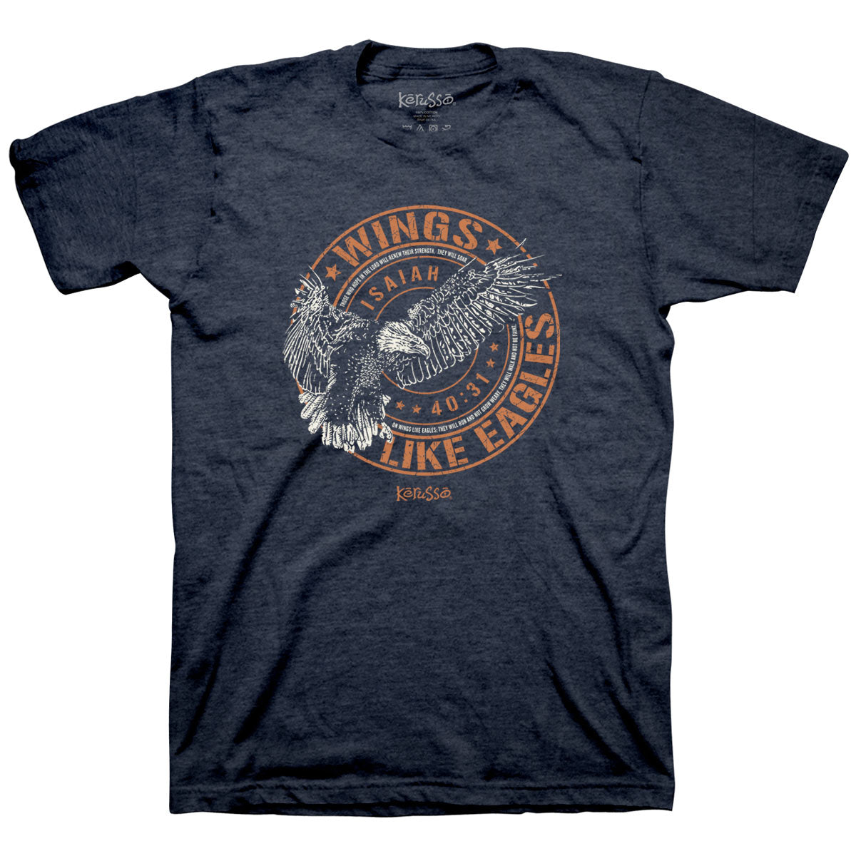 T-Shirt:  Wings Like Eagles Crest, Large, Denim Heather