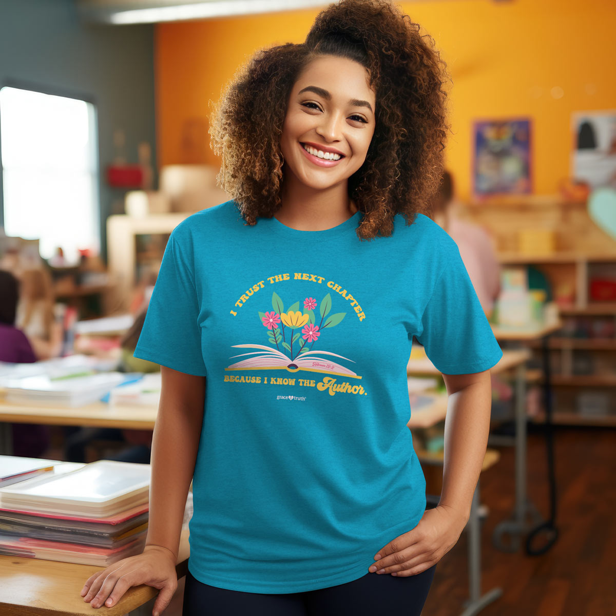 Grace & Truth Womens T-Shirt:  Next Chapter, Medium, Sapphire