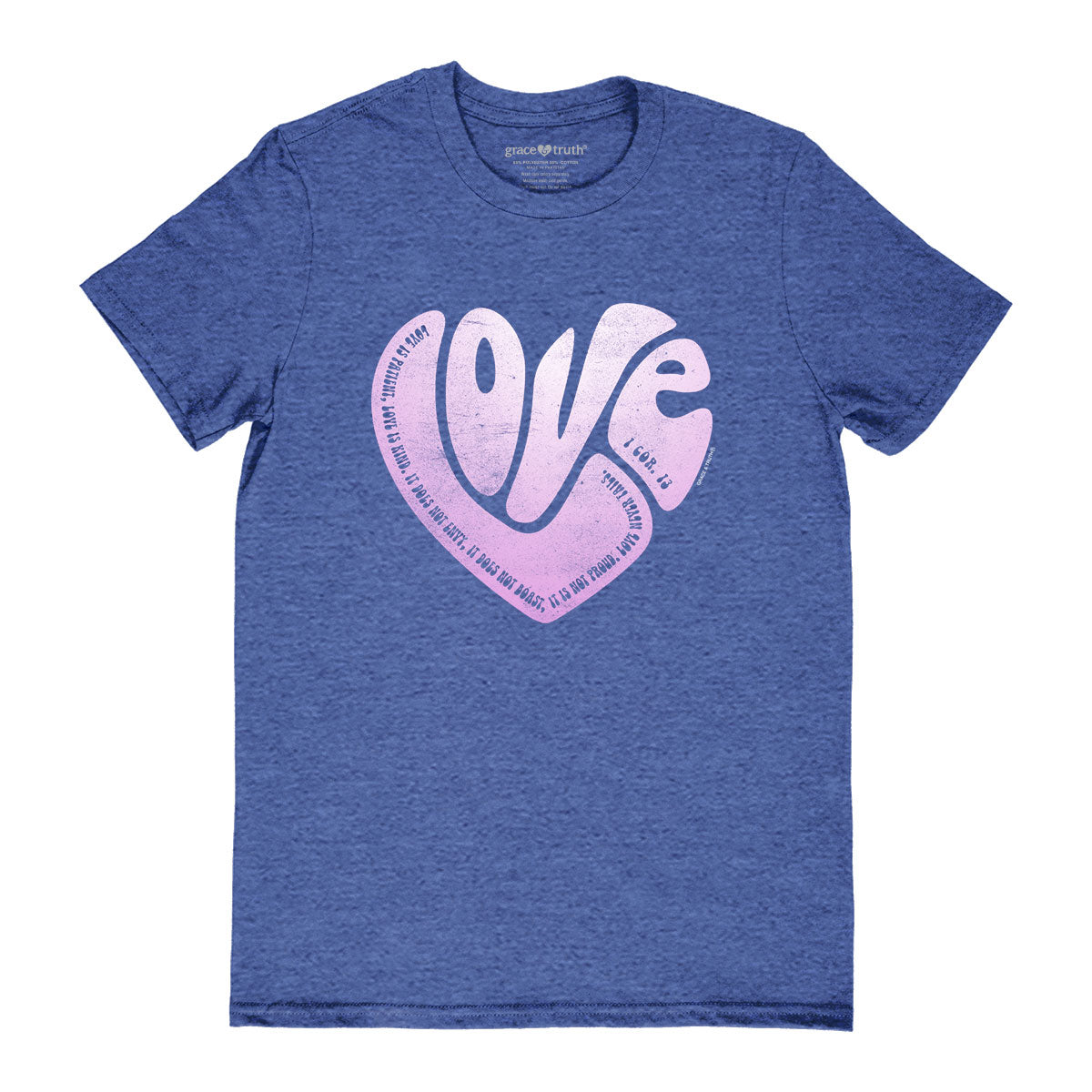 Grace & Truth Womens T-Shirt:  Love Heart, X-Large, Retro Heather Royal