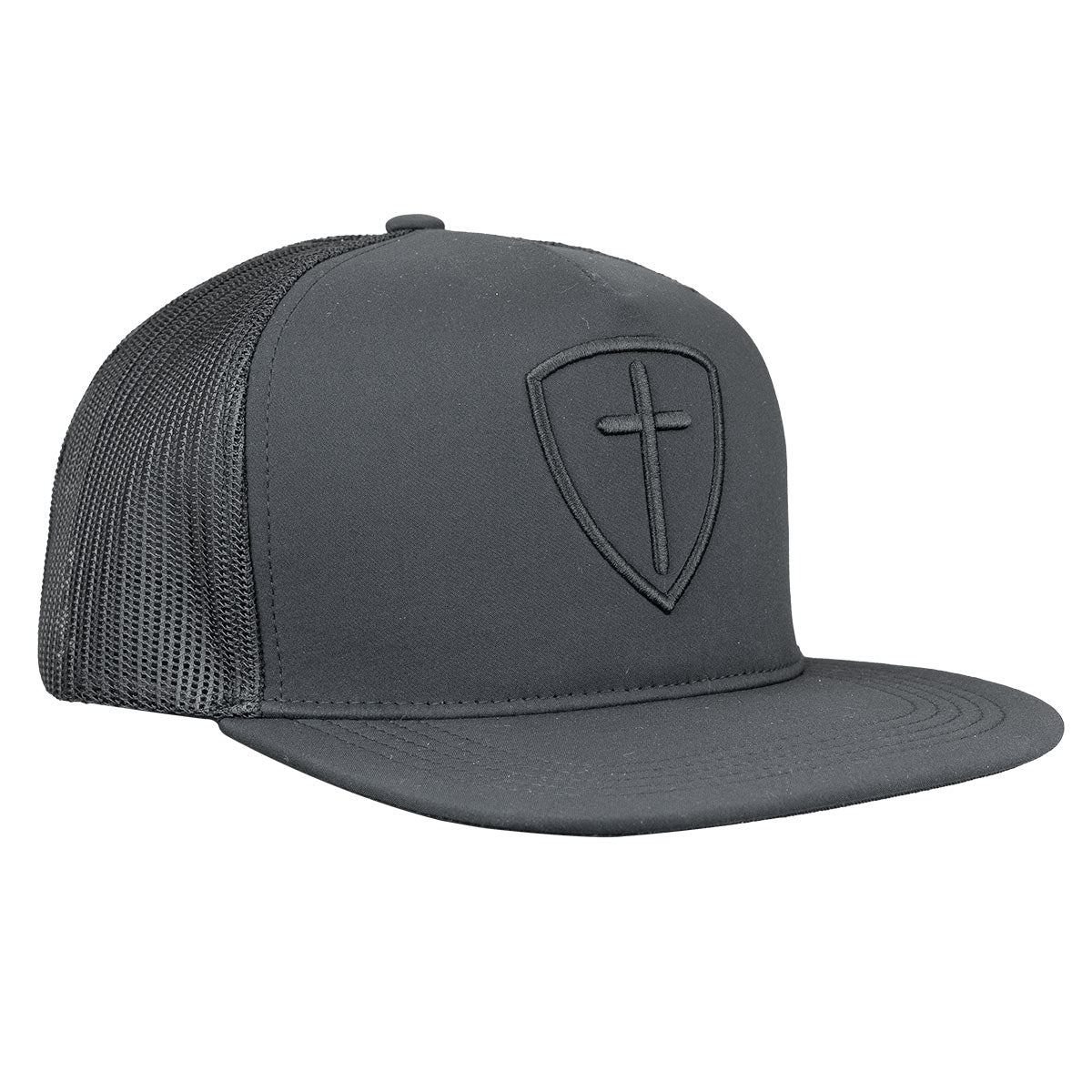 Mens Cap: Black Cross And Shield, Black