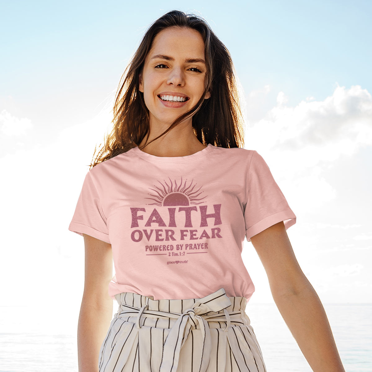 Grace & Truth Womens T-Shirt:  Faith Prayer, X-Large, Blush Pink