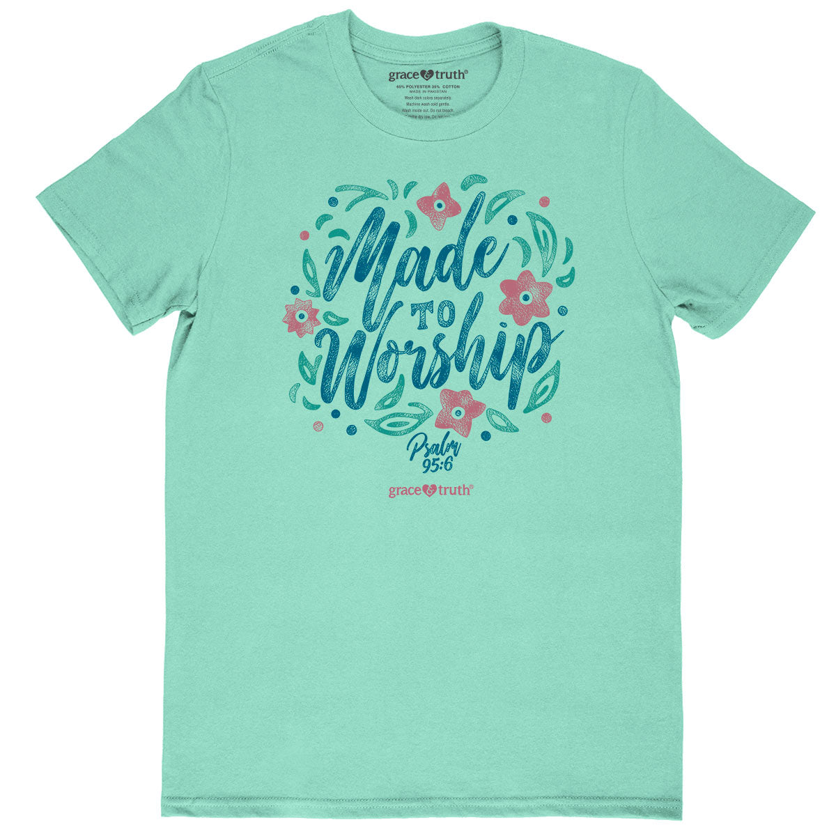 Grace & Truth Womens T-Shirt:  Made To Worship, Large, Mint Green