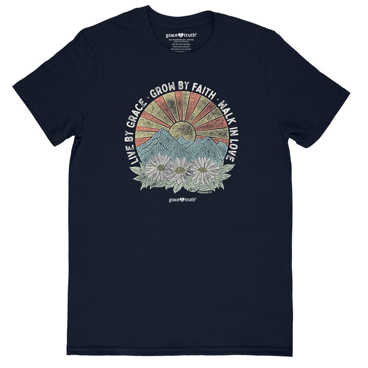 Grace & Truth Womens T-Shirt:  Live By Grace, X-Large, Navy