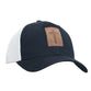 Mens Cap: Leather Cross, Blue/White