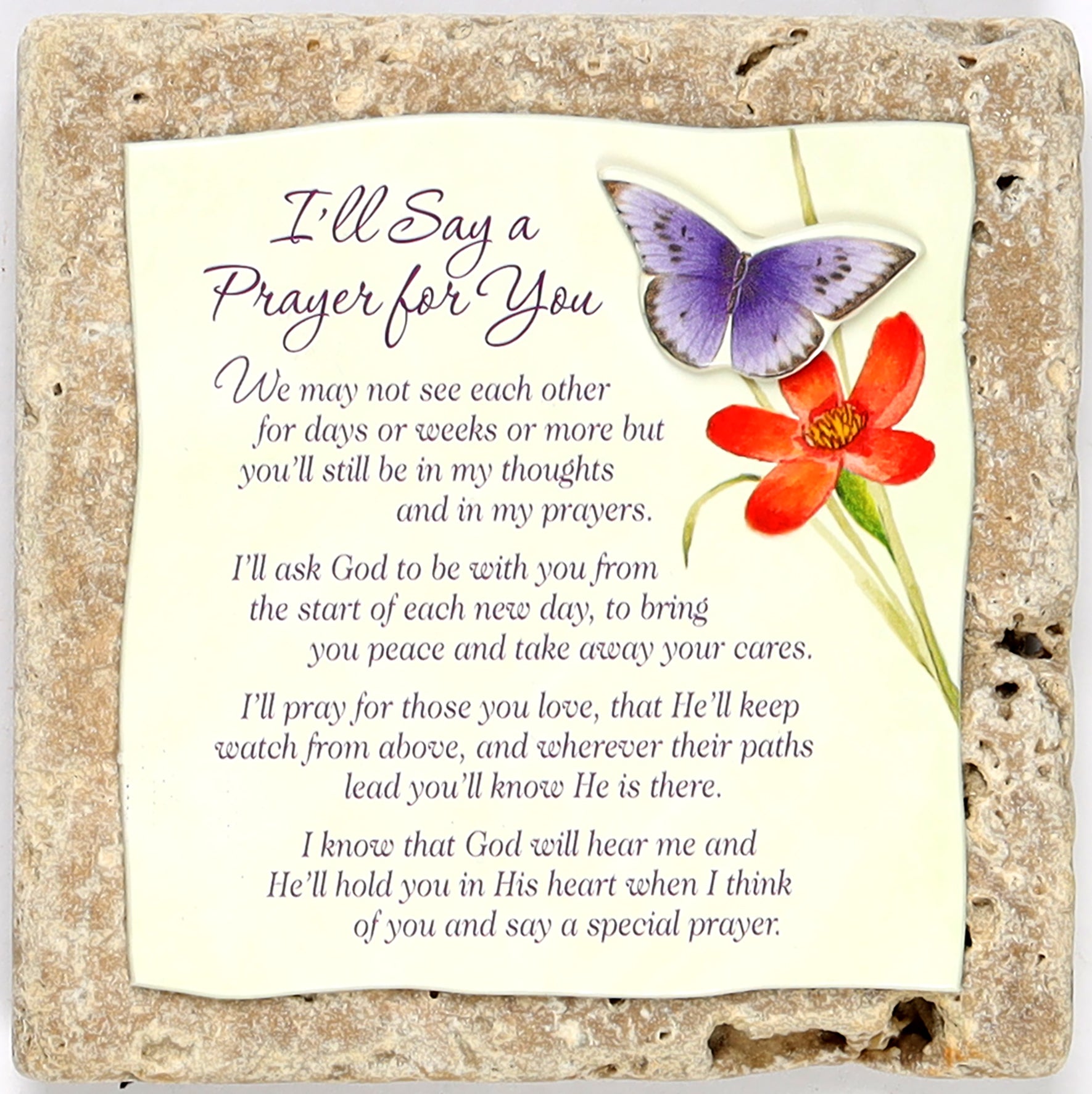Sentiment Tile: I'll Say a Prayer For You, Butterfly (Ceramic)