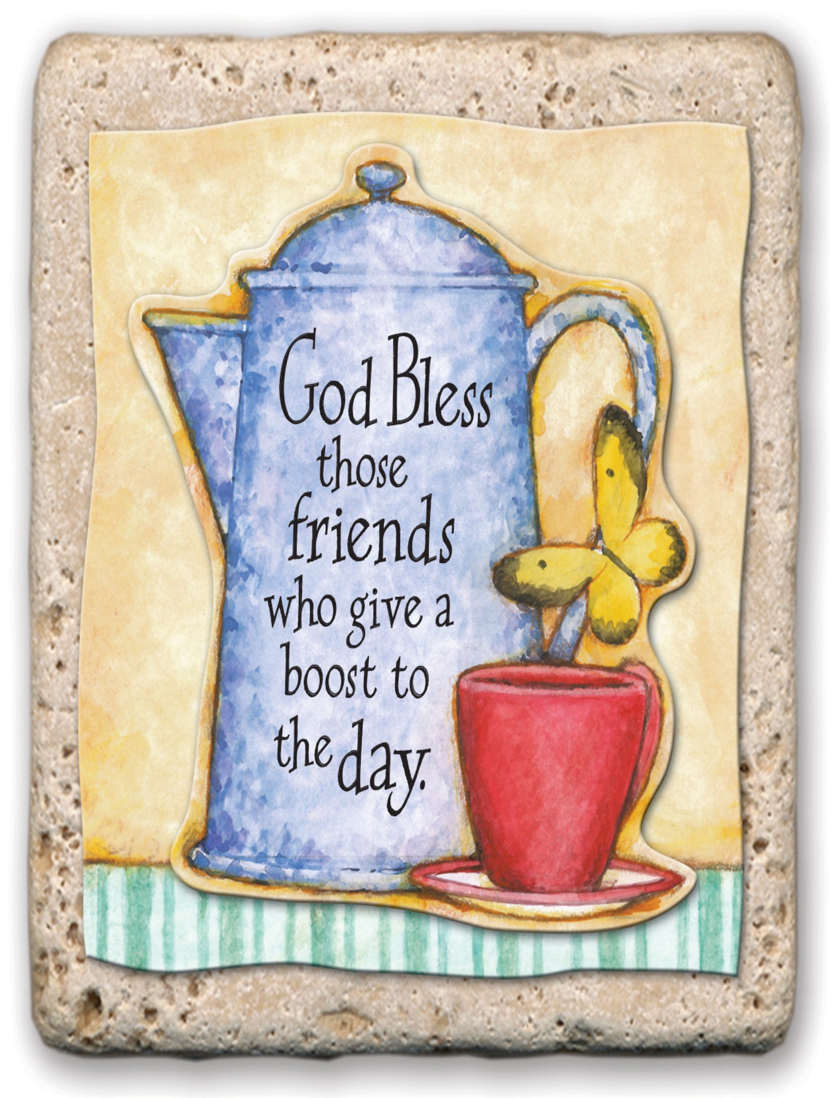 Sentiment Tile: God Bless Those Friends, Coffee Pot (Ceramic)