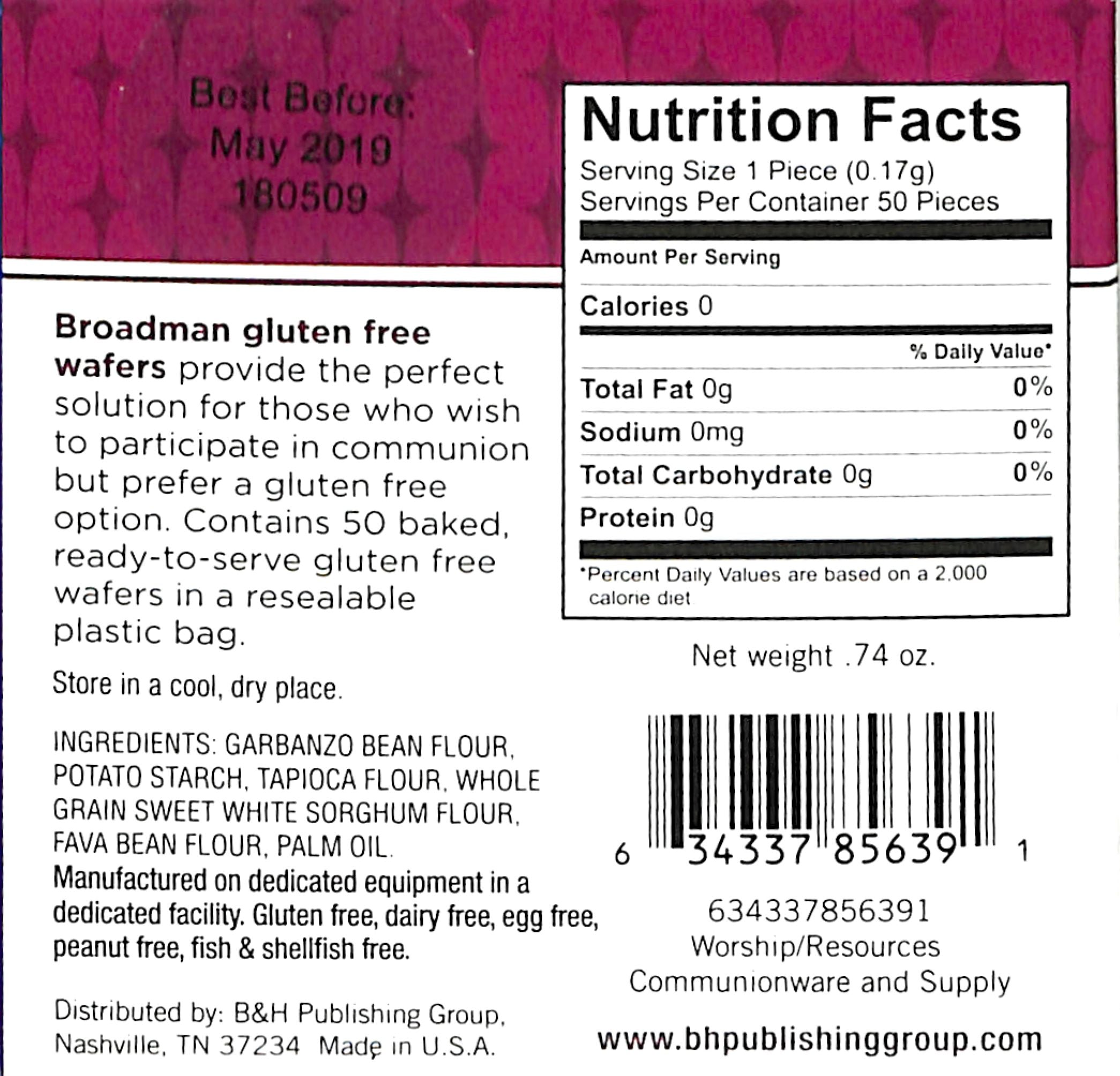 Communion Bread Gluten Free Wafers, 50 Wafers, Re-Sealable Pouch