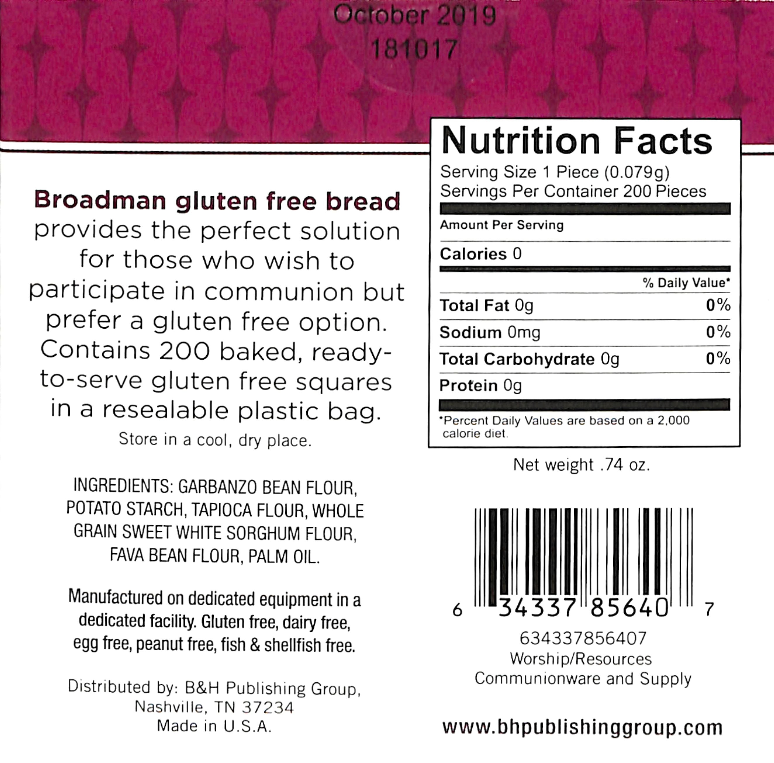 Communion Bread Gluten Free, 200 Baked Squares, Re-Sealable Pouch