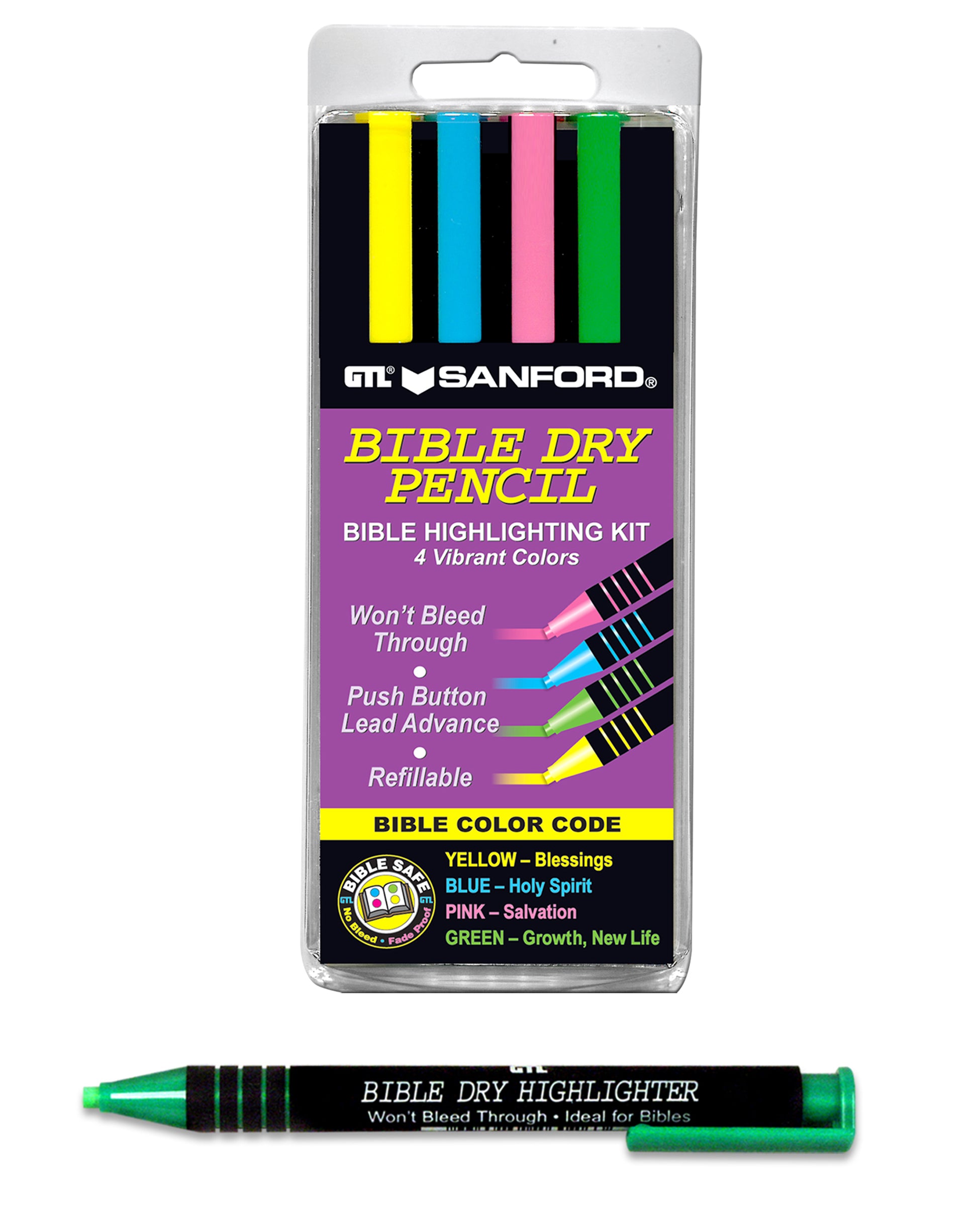 Bible Highlighting Kit: Dry Pencils 4 Colours Yellow Blue Pink & Green