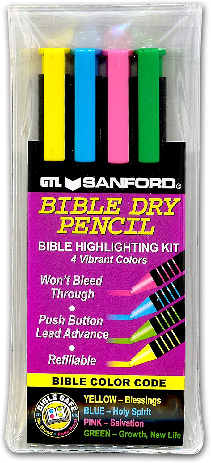 Bible Highlighting Kit: Dry Pencils 4 Colours Yellow Blue Pink & Green