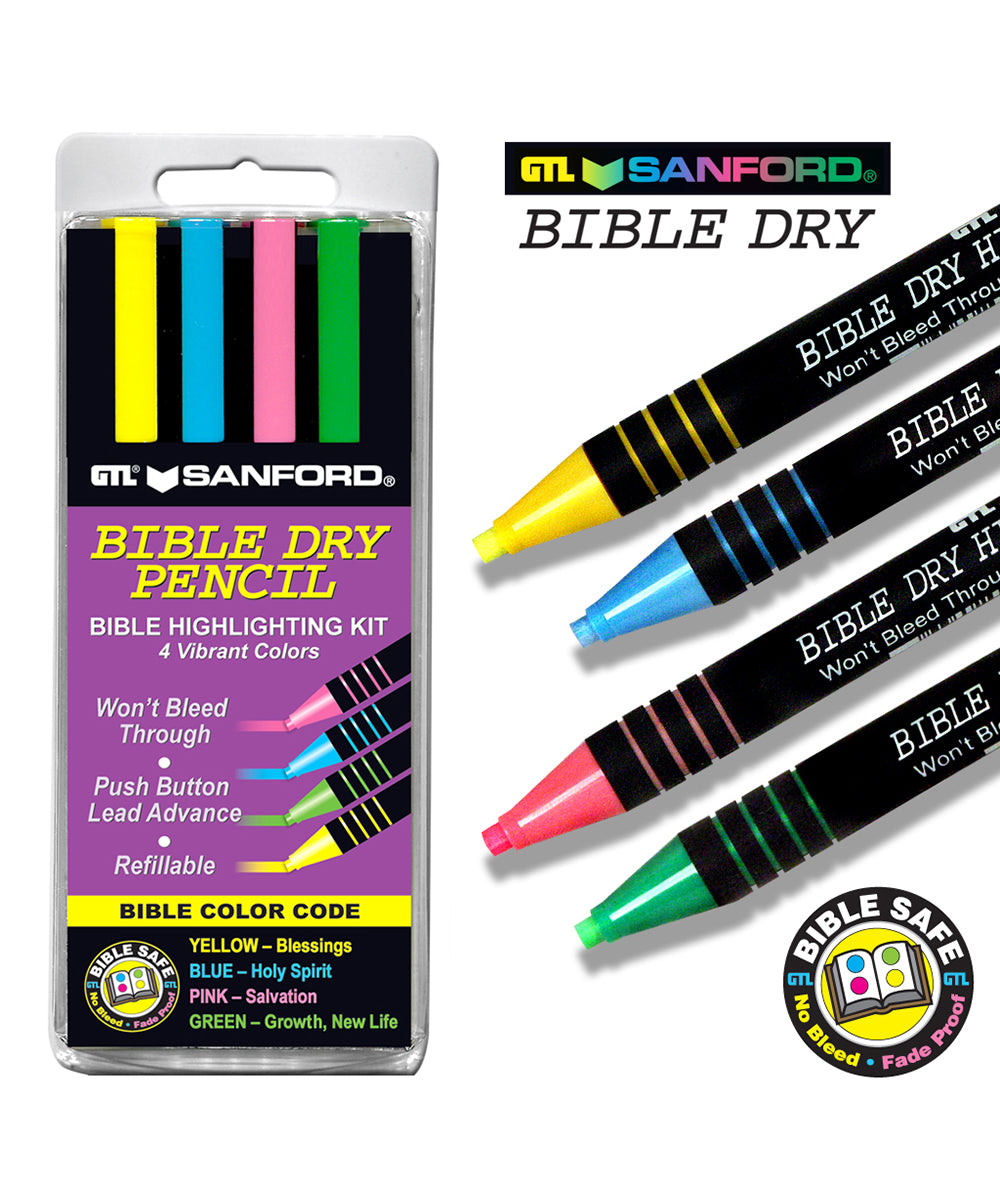 Bible Highlighting Kit: Dry Pencils 4 Colours Yellow Blue Pink & Green