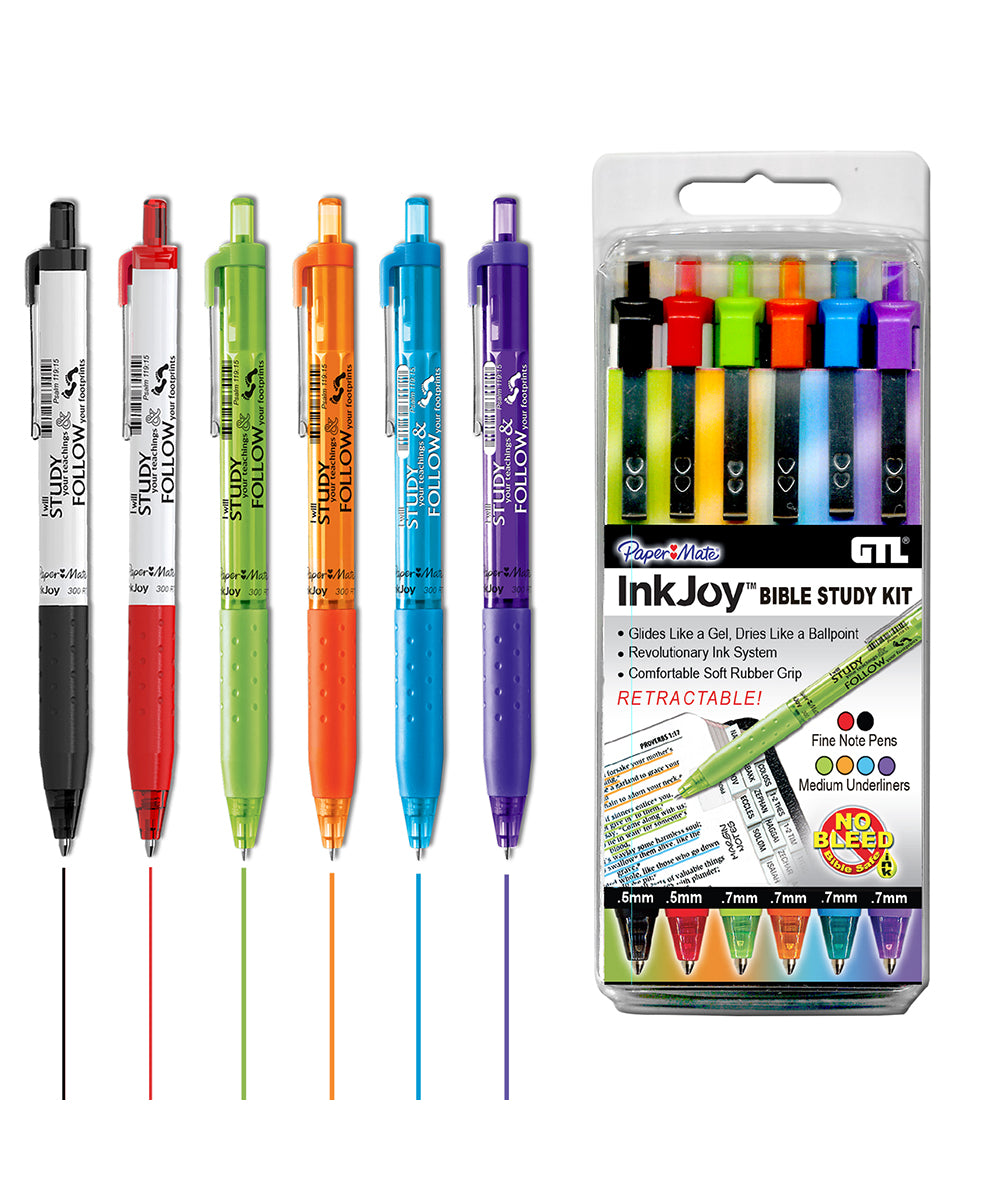 Paper Mate Ink Joy Set of 6 Bible Study Kit: 2 Pens & 4 Underliners, Psalm 119 15