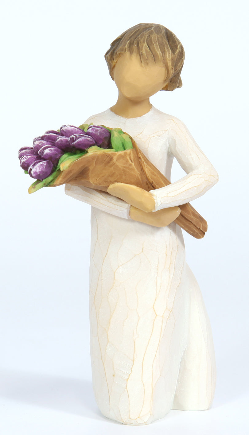 Willow Tree Figurine: Surprise (Woman Holding Purple Tulips)