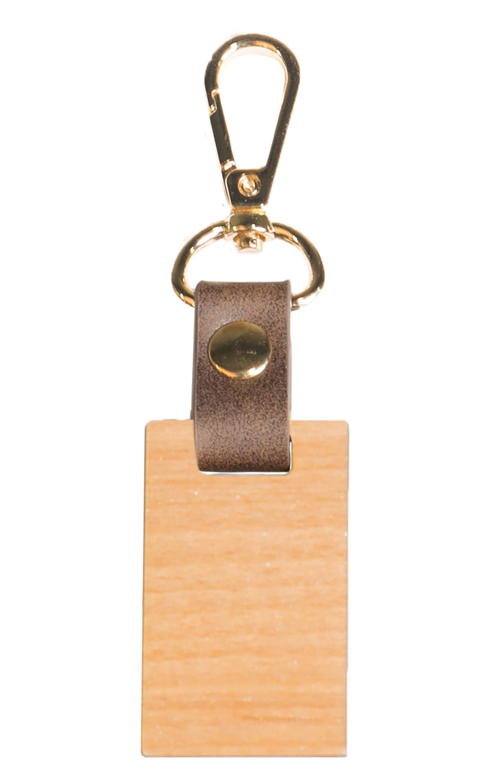 Keyring: Rectangle, Alder Wood and Faux Leather