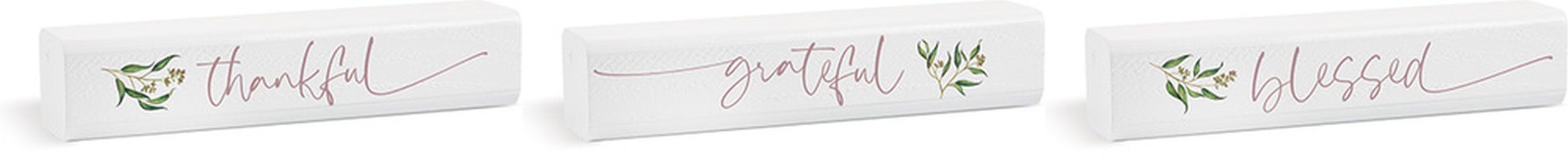 Tabletop Decor: Thankful Grateful Blessed (3 Piece Set) White/Branches (Pine)