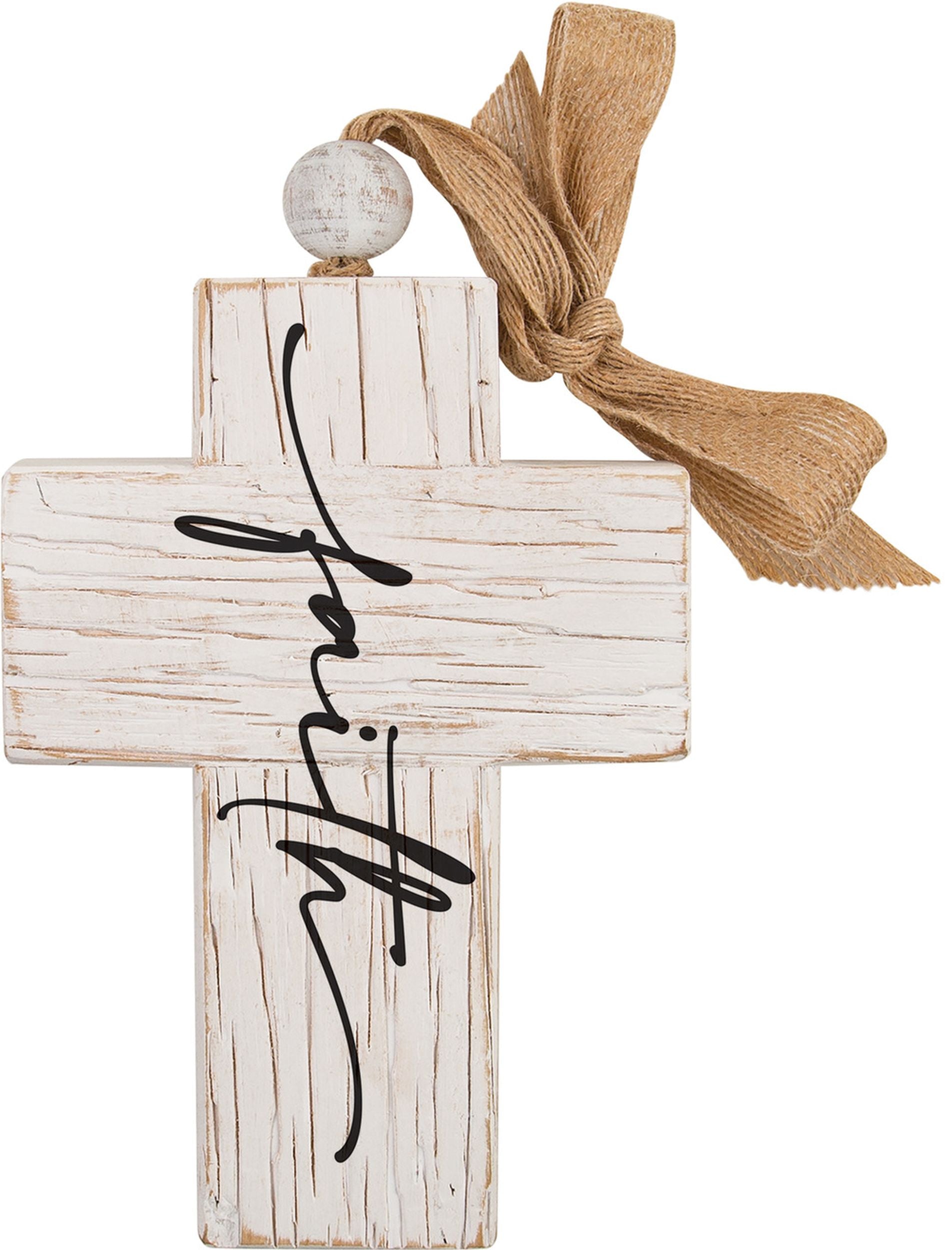 Cross: Faith, Bead and Ribbon For Hanging (Fir, Embossed Elm)