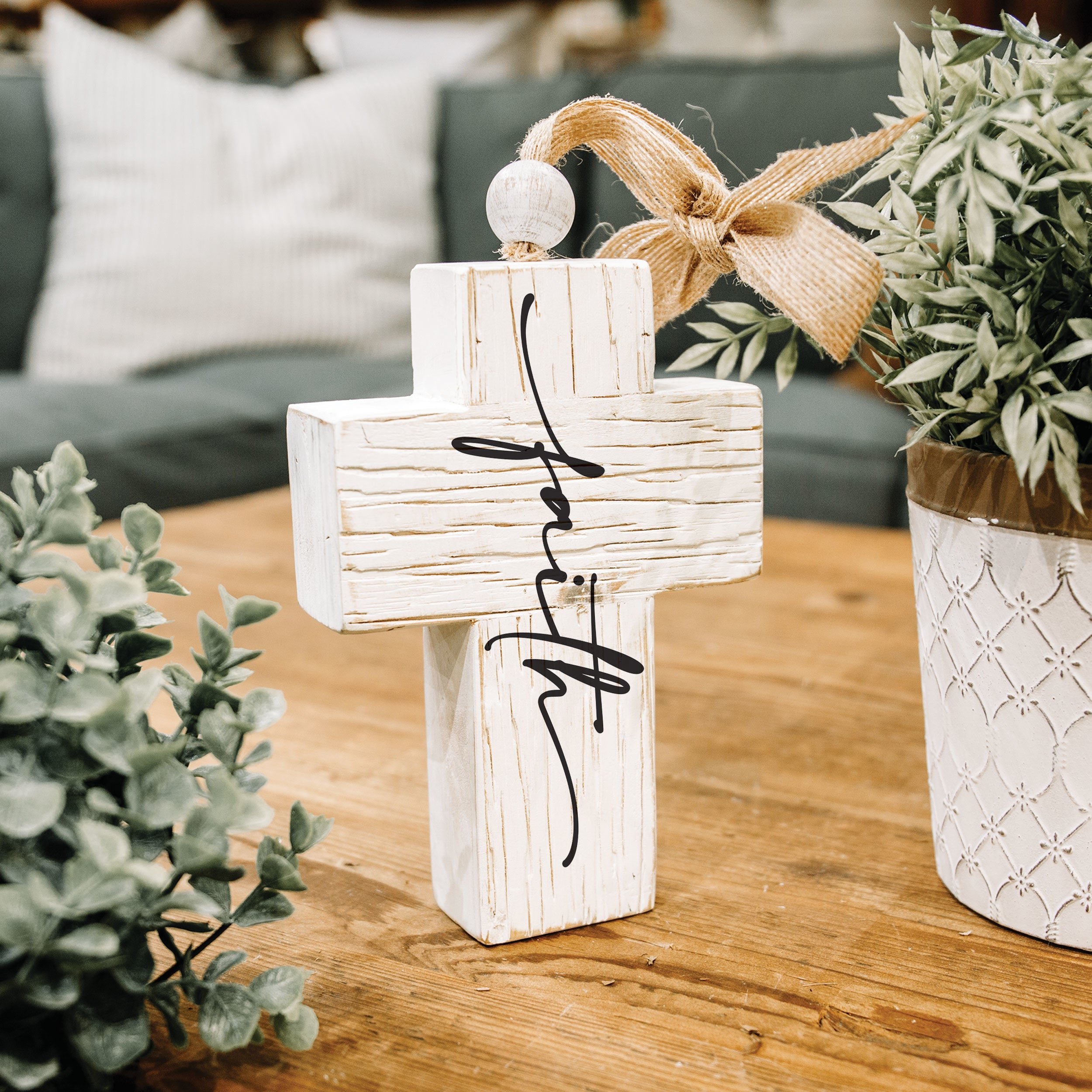 Cross: Faith, Bead and Ribbon For Hanging (Fir, Embossed Elm)