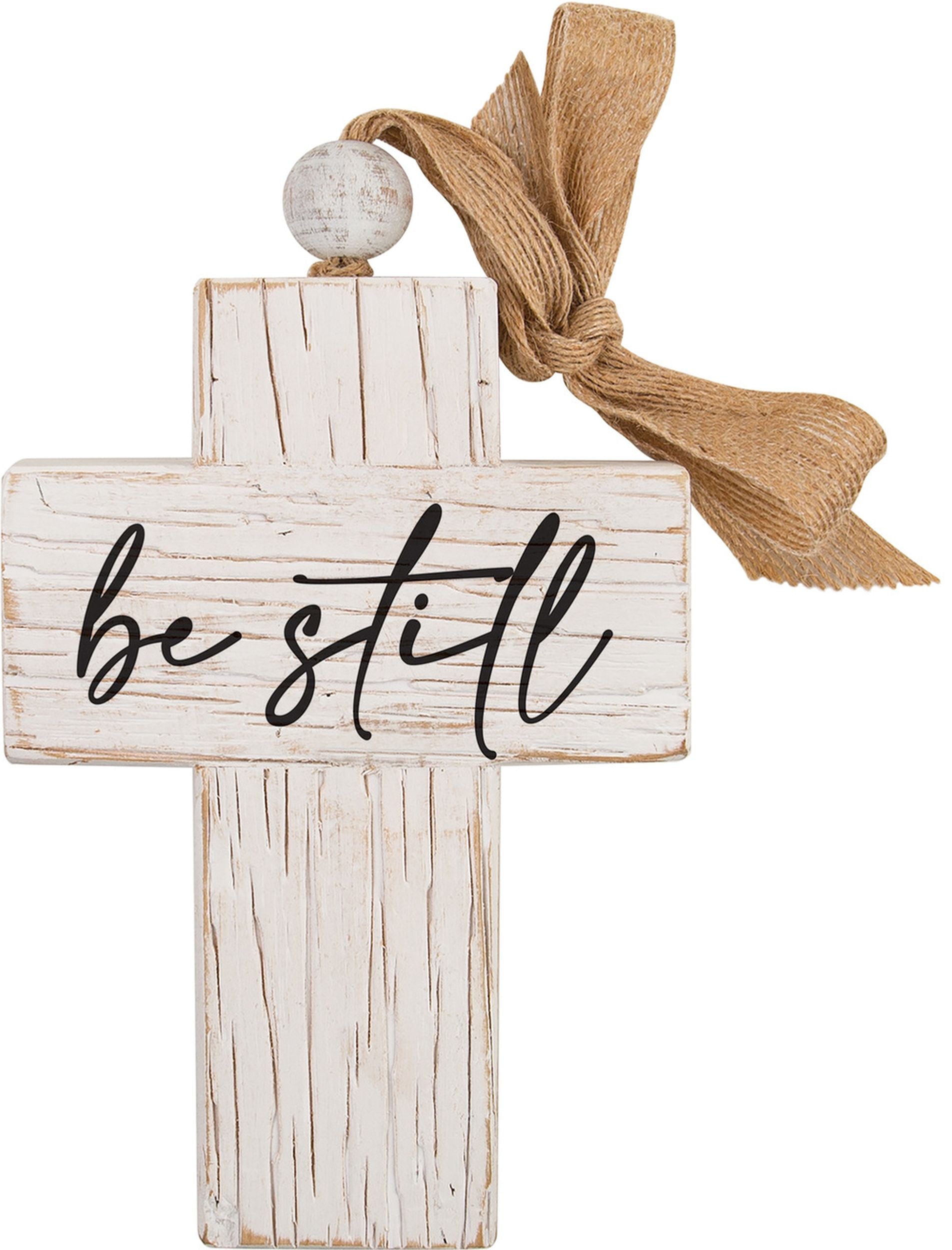 Cross: Be Still, Bead and Ribbon For Hanging (Fir, Embossed Elm)