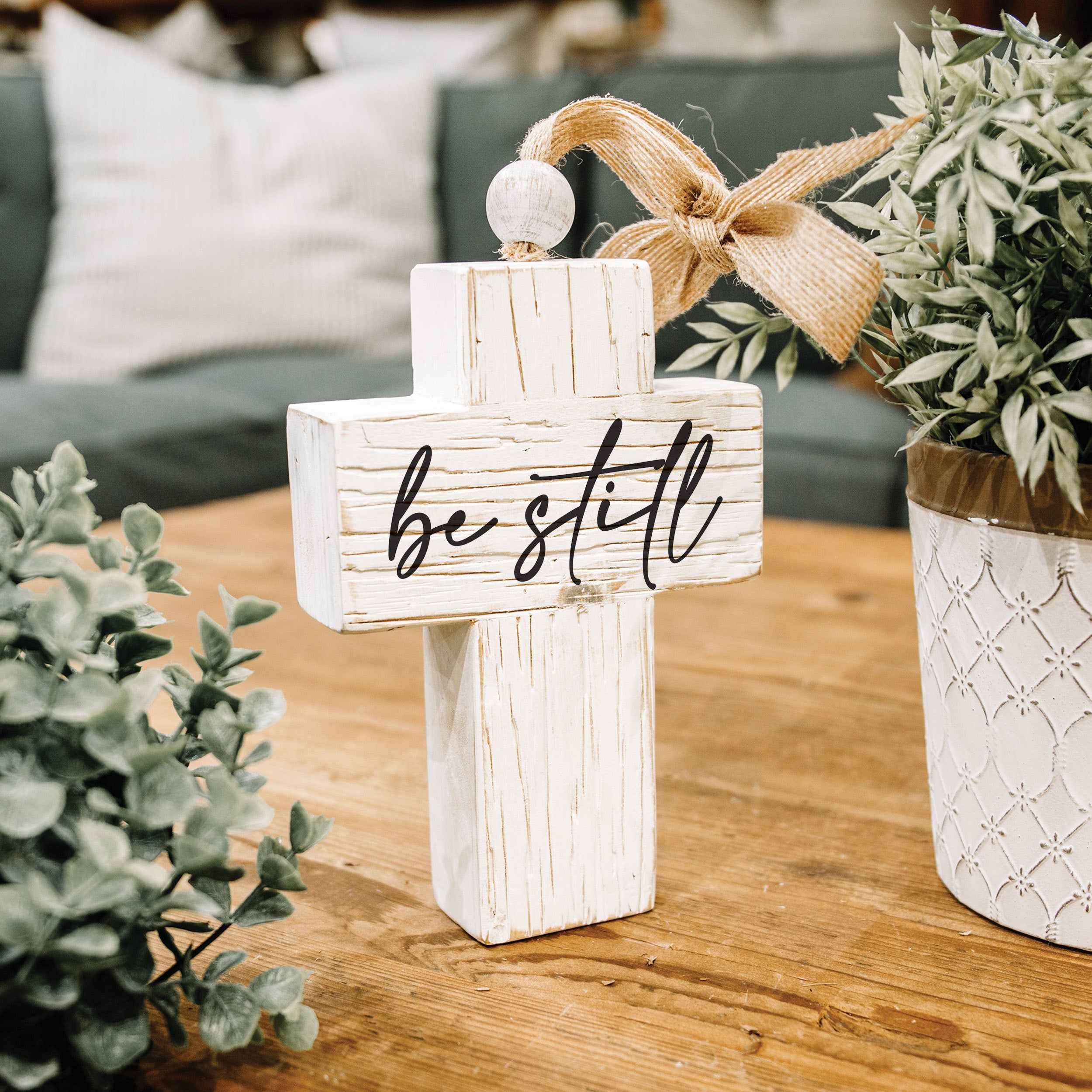 Cross: Be Still, Bead and Ribbon For Hanging (Fir, Embossed Elm)