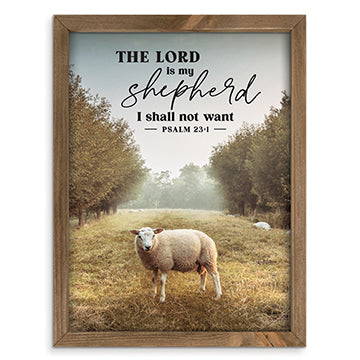 Framed Wall Art, Mdf/Pine: The Lord is My Shepherd, Psalm 23:1, Sheep