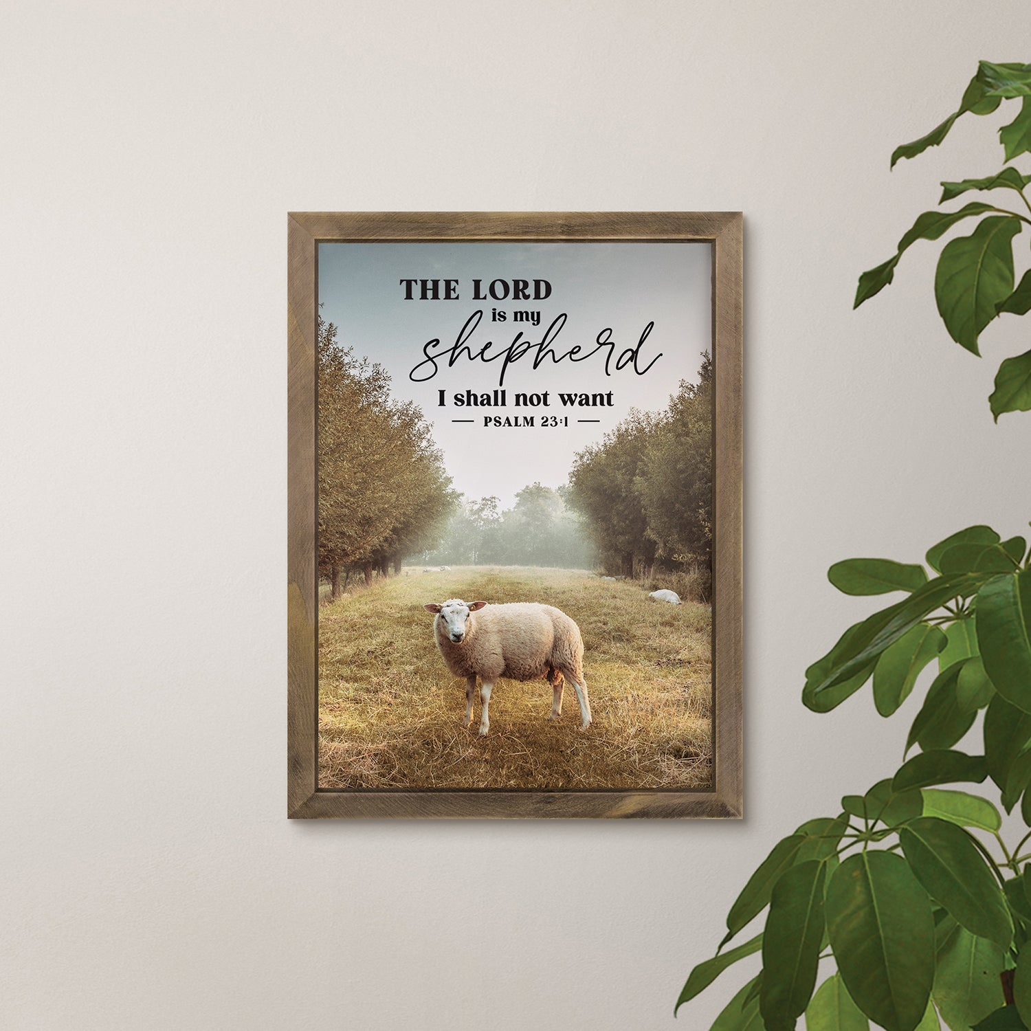 Framed Wall Art, Mdf/Pine: The Lord is My Shepherd, Psalm 23:1, Sheep