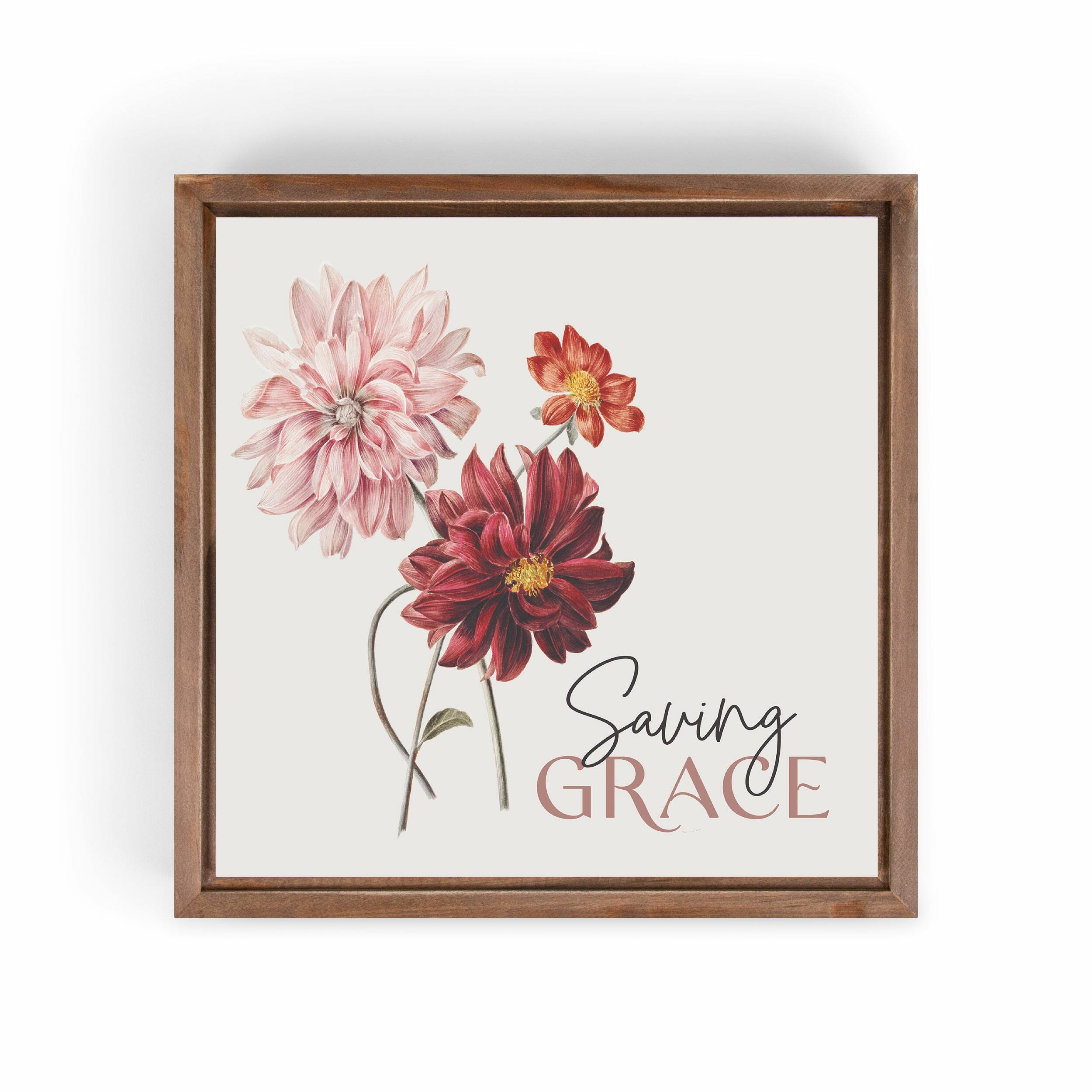 Tabletop Decor, Mdf/Pine, Square: Saving Grace, Floral, Milled Hanger Hole